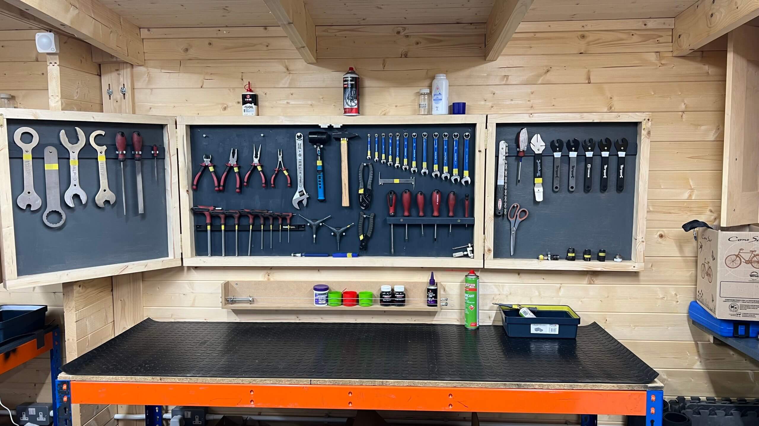 A tool board with bicycle tools